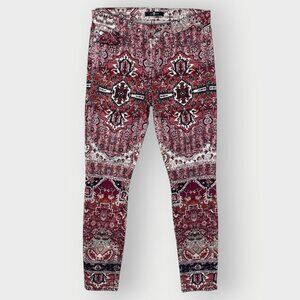 7 for All Mankind Velvet Skinny Jeans | 26 | Red Paisley | Boho Tribal